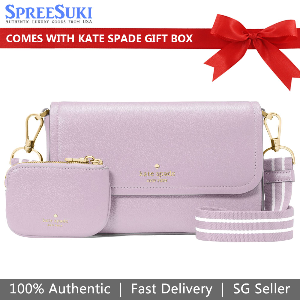 Kate Spade Crossbody Sling Bag Rosie Pebbled Leather Small Flap Violet Mist Light Purple # KA646