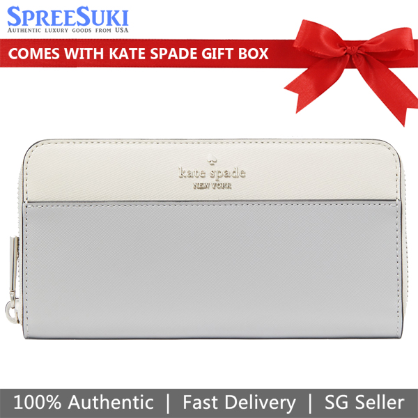 Kate Spade Long Wallet Madison Colorblock Saffiano Large Continental Wallet Platinum Grey # KI365