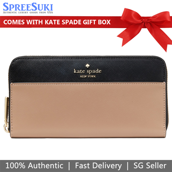 Kate Spade Long Wallet Madison Colorblock Saffiano Large Continental Wallet Toasted Hazelnut Beige Nude Black # KI365