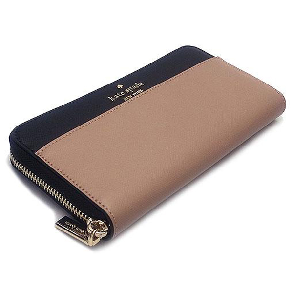 Kate Spade Long Wallet Madison Colorblock Saffiano Large Continental Wallet Toasted Hazelnut Beige Nude Black # KI365
