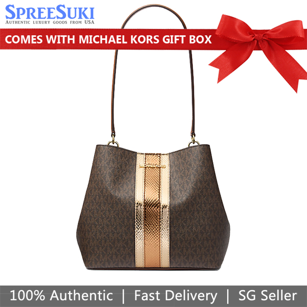Michael Kors Pratt Medium Bucket Shoulder Bag Tote Brown # 35F4G3FS2B