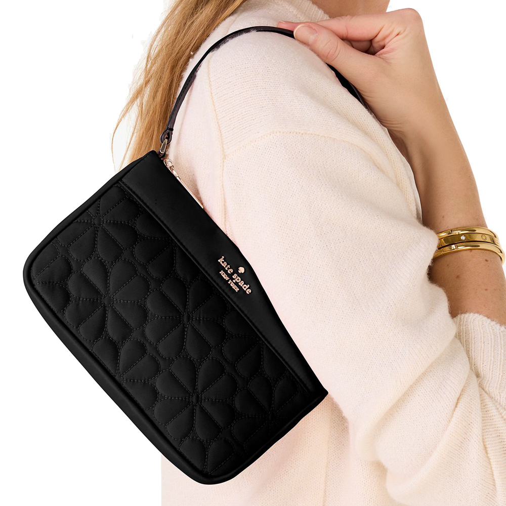 Kate Spade Spade Flower Quilted Fabric Convertible Wristlet Pouch Lunch Bag Black # KK255