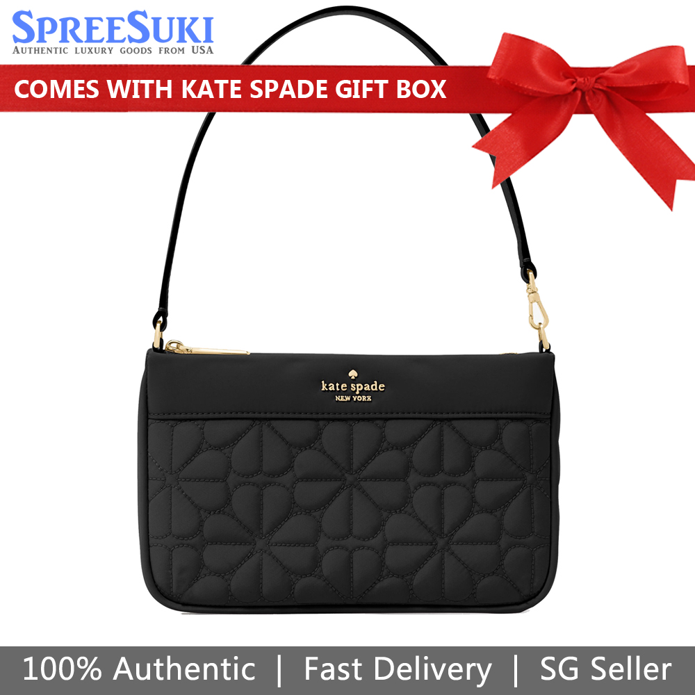 Kate Spade Spade Flower Quilted Fabric Convertible Wristlet Pouch Lunch Bag Black # KK255