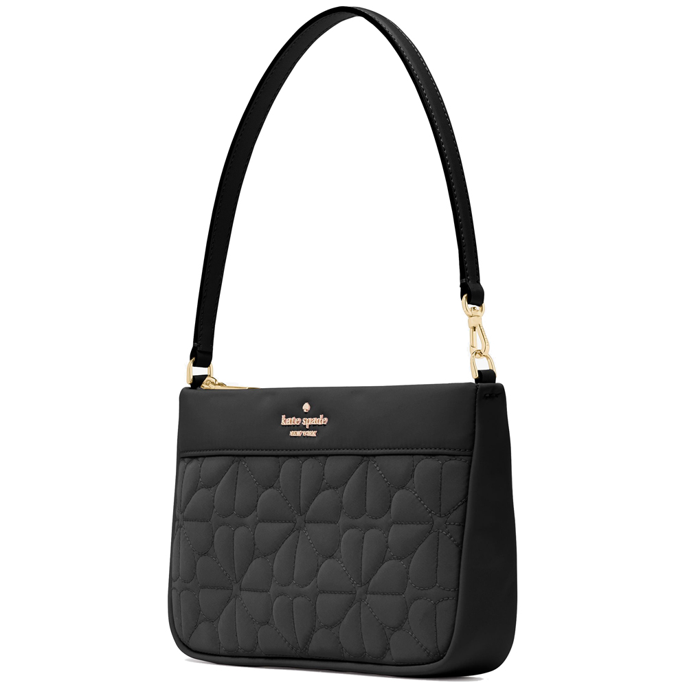 Kate Spade Spade Flower Quilted Fabric Convertible Wristlet Pouch Lunch Bag Black # KK255