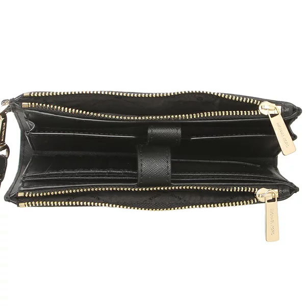 Michael Kors Long Wallet Jet Set Travel Large Double Zip Wristlet Black # 35F8GTVVW0L