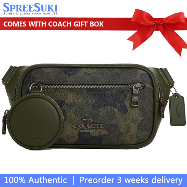 Coach Elias Belt Bag In Signature Camo Print Dark Shamrock Multi # CW314