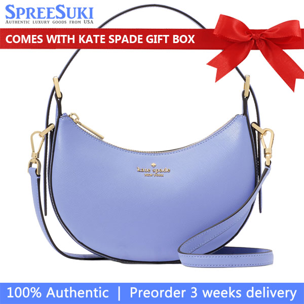 Kate Spade Madison Saffiano Leather Crescent Shoulder Bag Frosted Blueberry # KK949