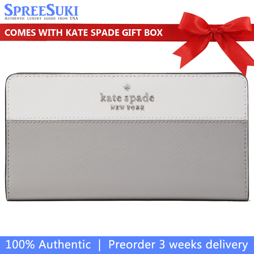 Kate Spade Long Wallet Medium Wallet Staci Large Slim Bifold Wallet Nimbus Grey # WLR00122
