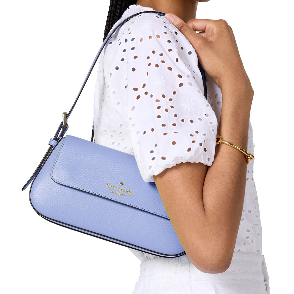 Kate Spade Madison Saffiano Leather Small Flap Shoulder Bag Frosted Blueberry # KK952