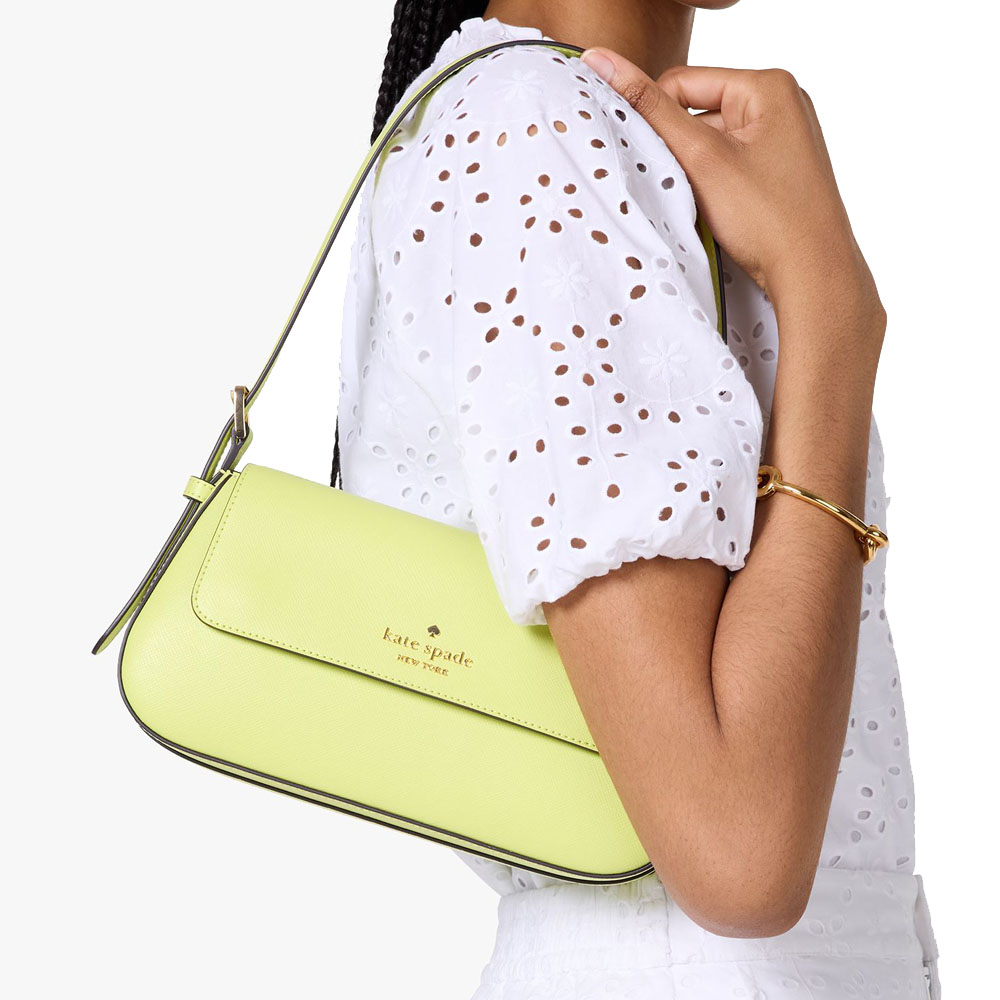 Kate Spade Madison Saffiano Leather Small Flap Shoulder Bag Lime Slushy # KK952