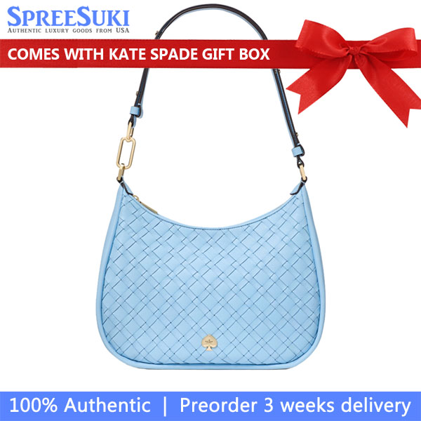 Kate Spade Kayla Woven Leather Large Shoulder Bag Montauk Blue # KL027