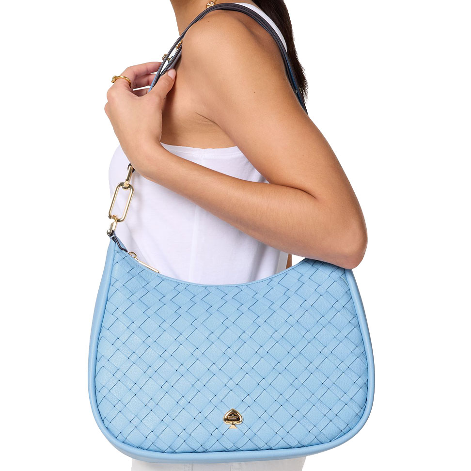 Kate Spade Kayla Woven Leather Large Shoulder Bag Montauk Blue # KL027