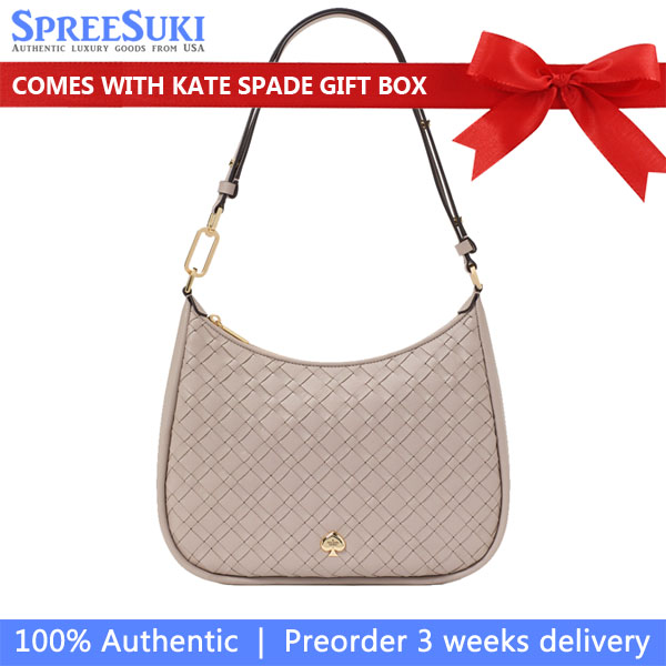Kate Spade Kayla Woven Leather Large Shoulder Bag Cozy Grey # KL027
