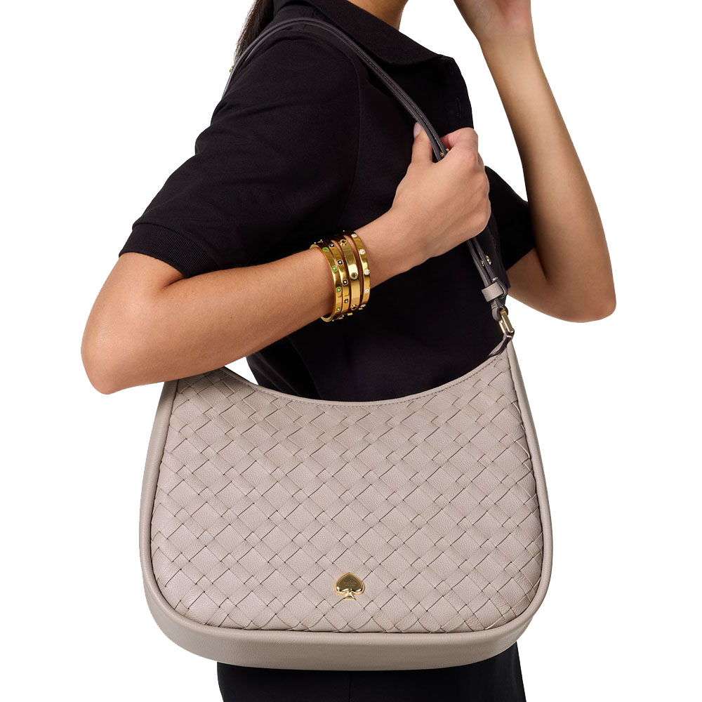 Kate Spade Kayla Woven Leather Large Shoulder Bag Cozy Grey # KL027
