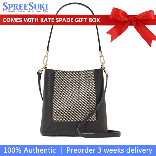 Kate Spade Lena Straw Bucket Bag Black Multi # KL030