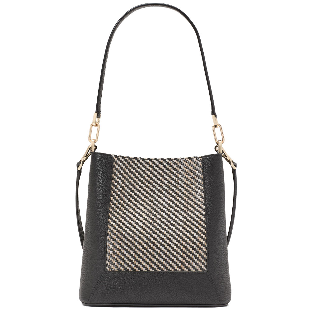 Kate Spade Lena Straw Bucket Bag Black Multi # KL030
