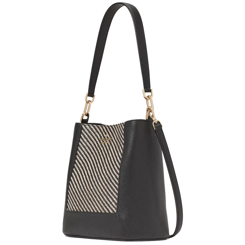 Kate Spade Lena Straw Bucket Bag Black Multi # KL030