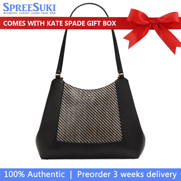 Kate Spade Lena Straw Triple Compartment Shoulder Bag Black Multi # KL033