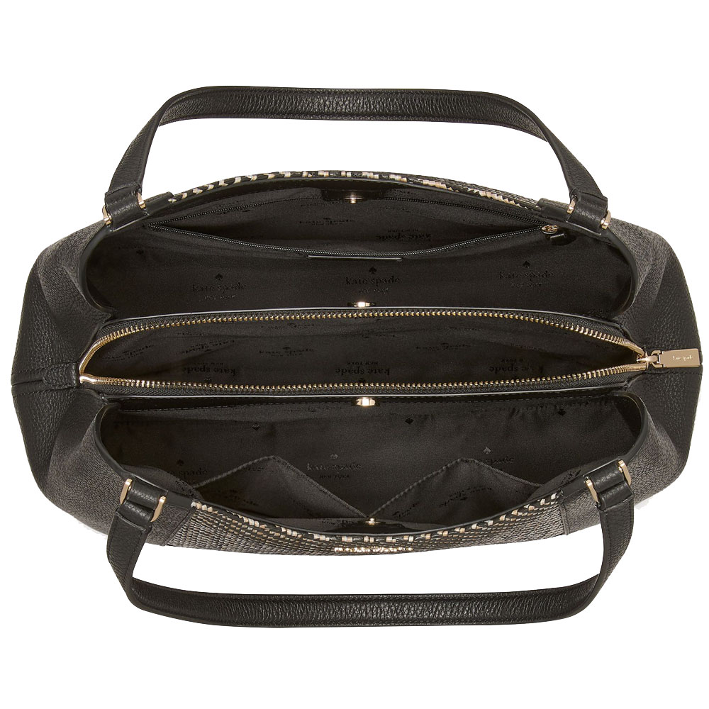 Kate Spade Lena Straw Triple Compartment Shoulder Bag Black Multi # KL033