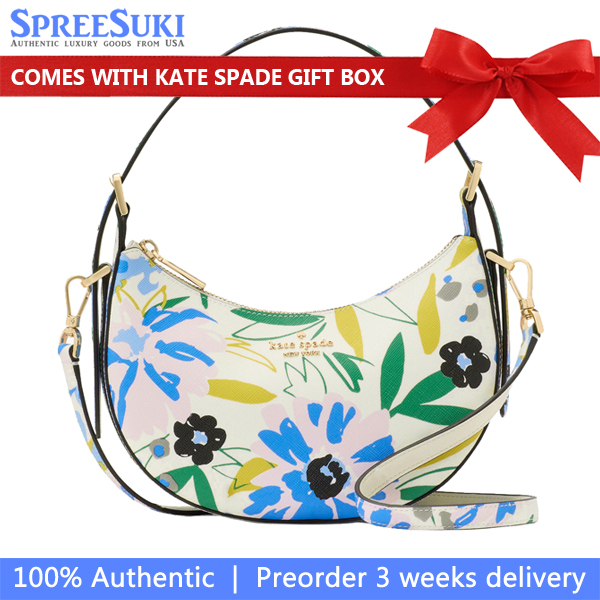 Kate Spade Madison Floral Crescent Shoulder Bag Cream Multi # KK964