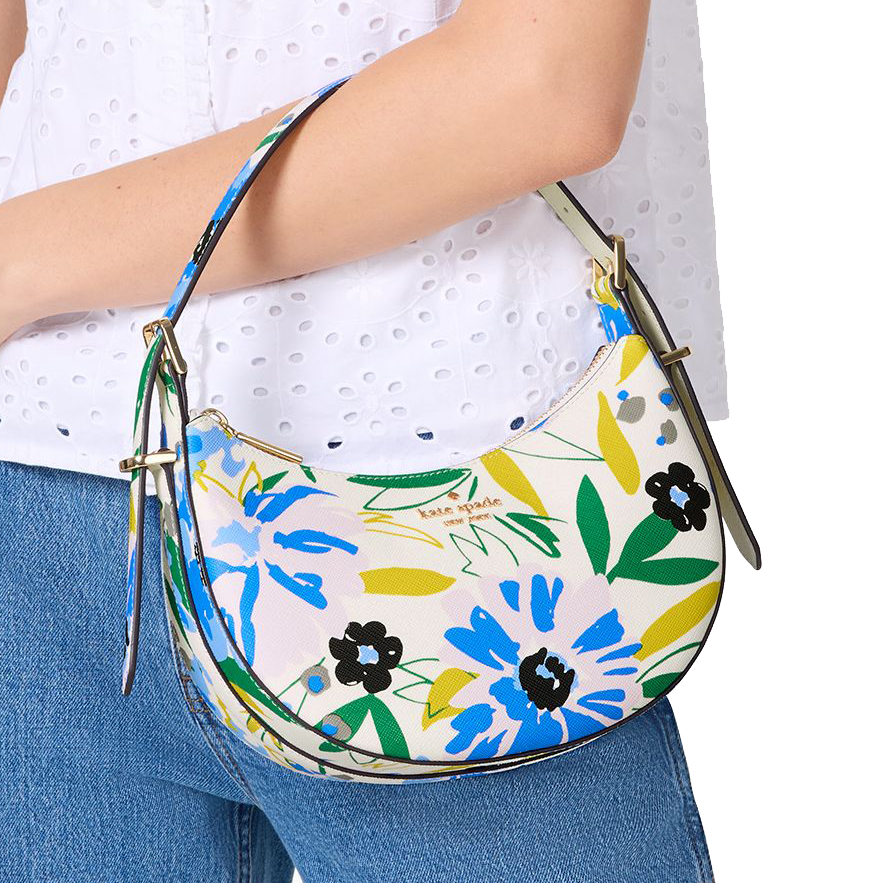 Kate Spade Madison Floral Crescent Shoulder Bag Cream Multi # KK964