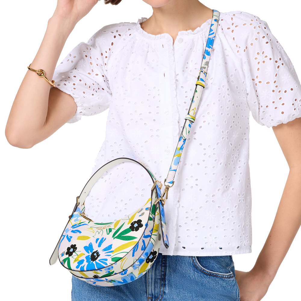 Kate Spade Madison Floral Crescent Shoulder Bag Cream Multi # KK964