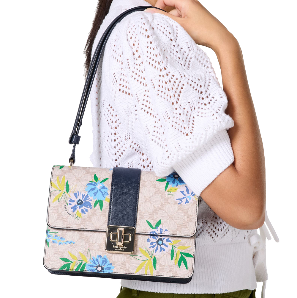 Kate Spade Spade Flower Floral Small Flap Shoulder Bag Blazer Blue Multi # KL000
