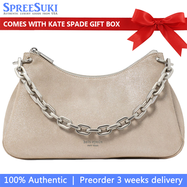 Kate Spade Grace Glitter Suede Chain Shoulder Bag Silver # KI417