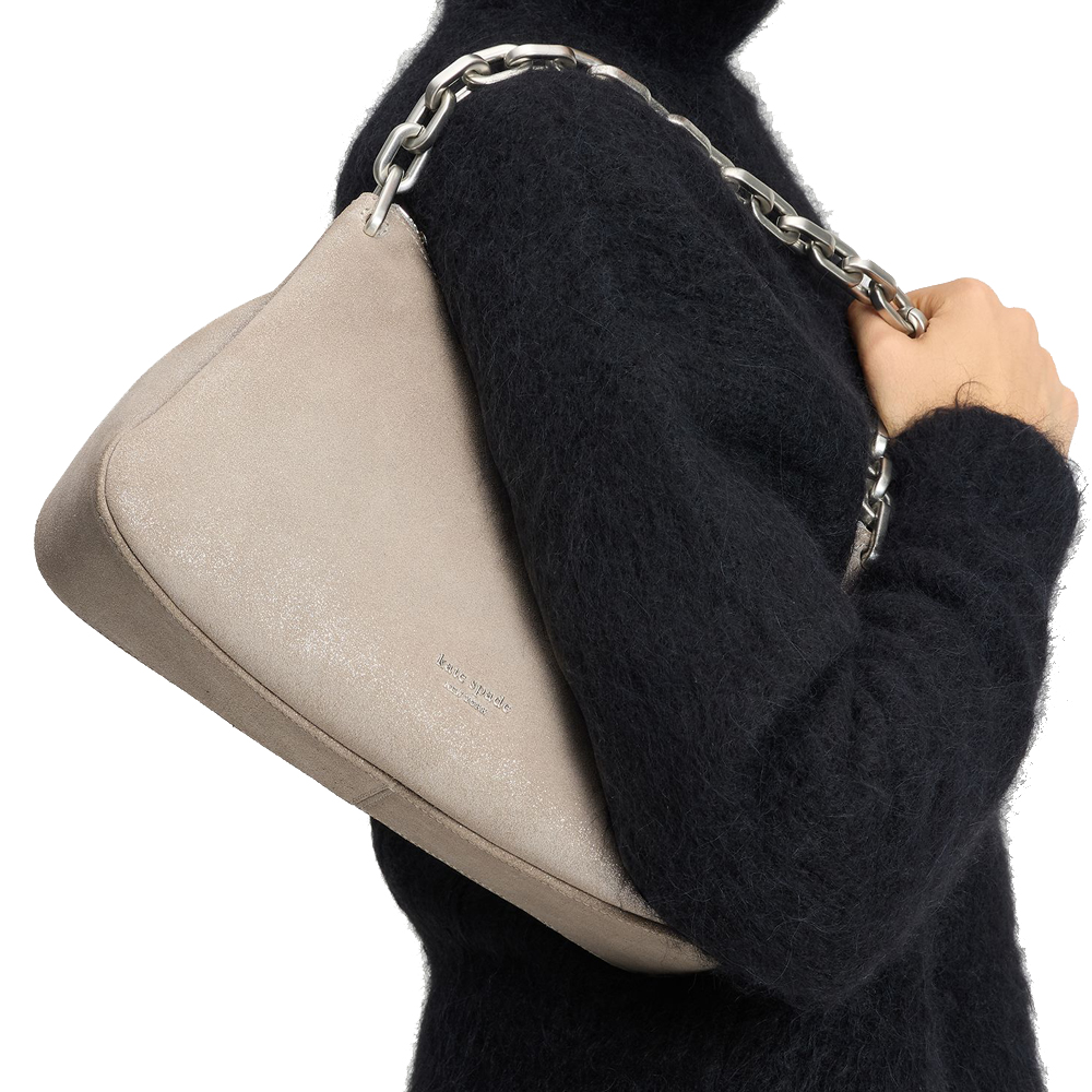 Kate Spade Grace Glitter Suede Chain Shoulder Bag Silver # KI417