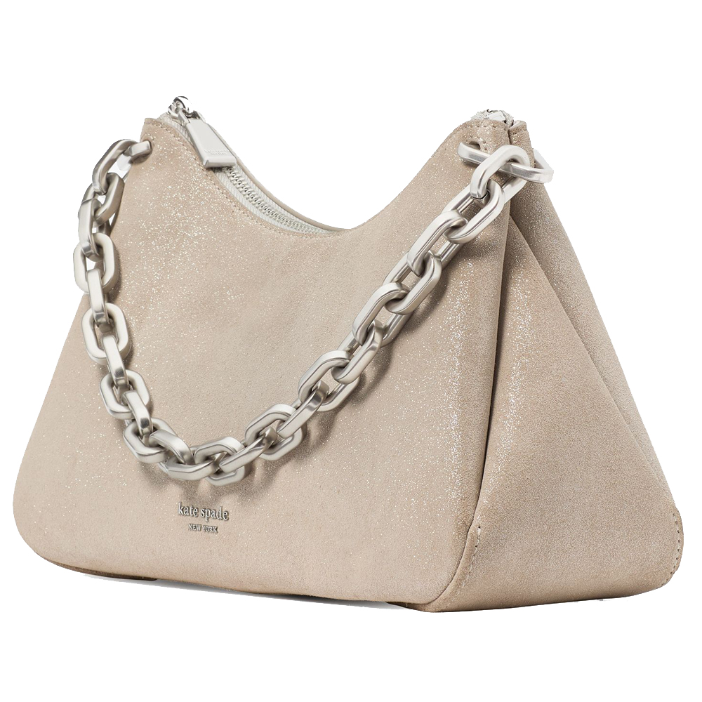 Kate Spade Grace Glitter Suede Chain Shoulder Bag Silver # KI417