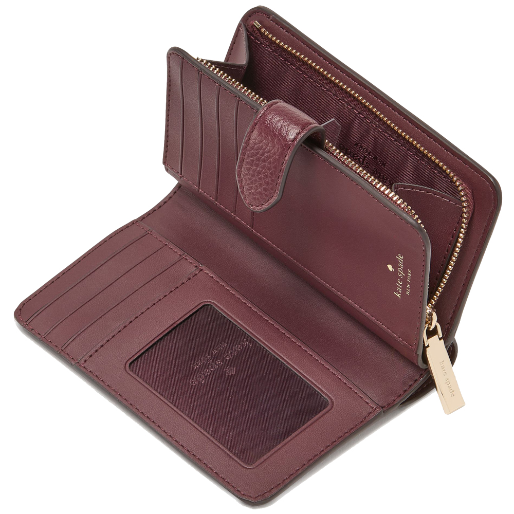 Kate Spade Medium Wallet Lena Pebbled Leather Medium Compact Bifold Wallet Cherrywood # KH787