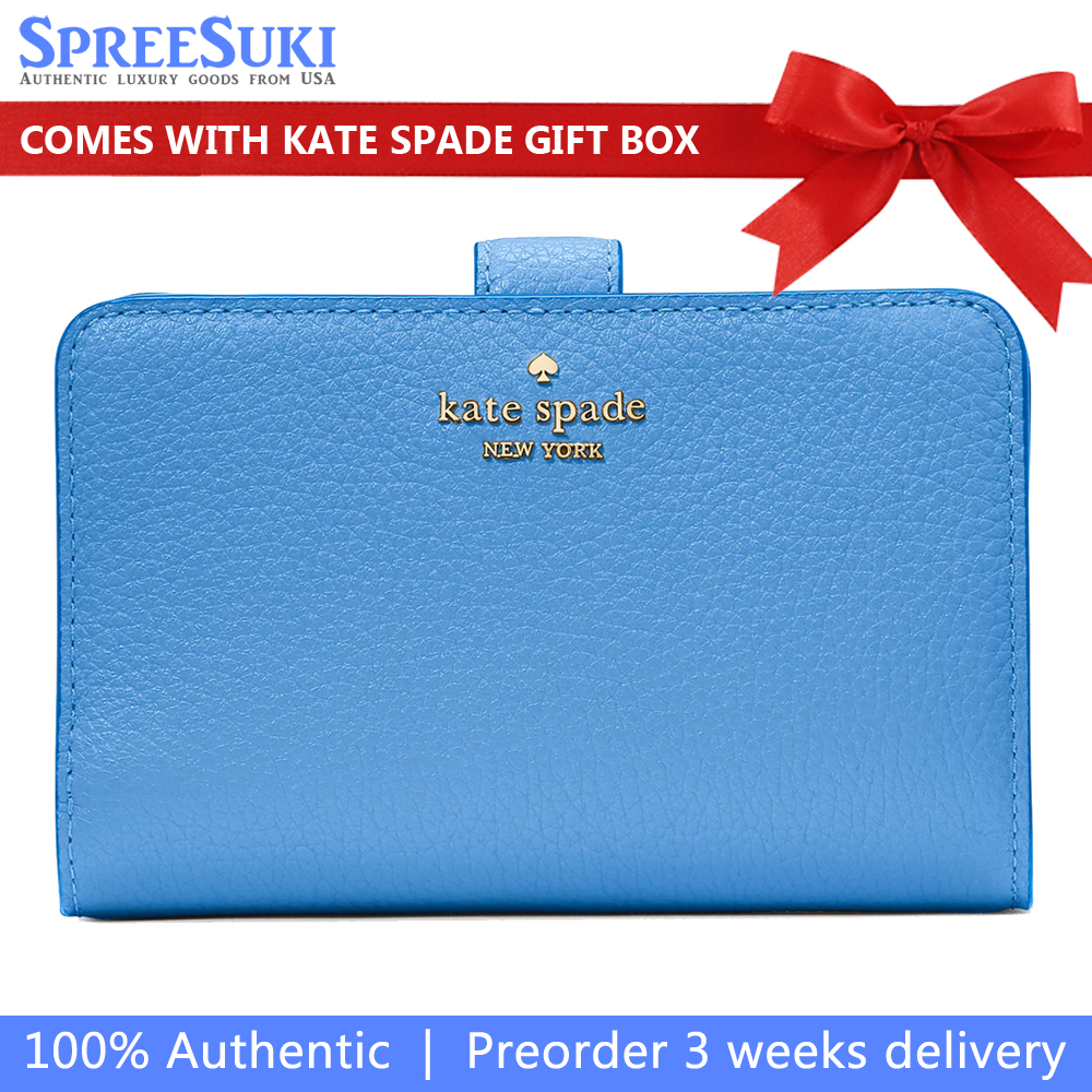 Kate Spade Medium Wallet Lena Pebbled Leather Medium Compact Bifold Wallet Tide Pool # KH787