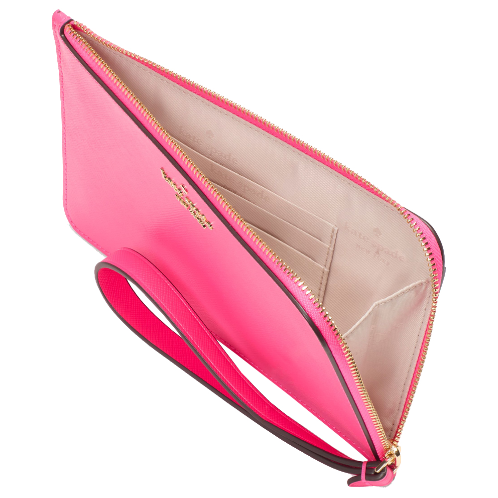 Kate Spade Large Wristlet Lucy Saffiano Leather Medium L-Zip Wristlet Pouch Wild Pink # KD546