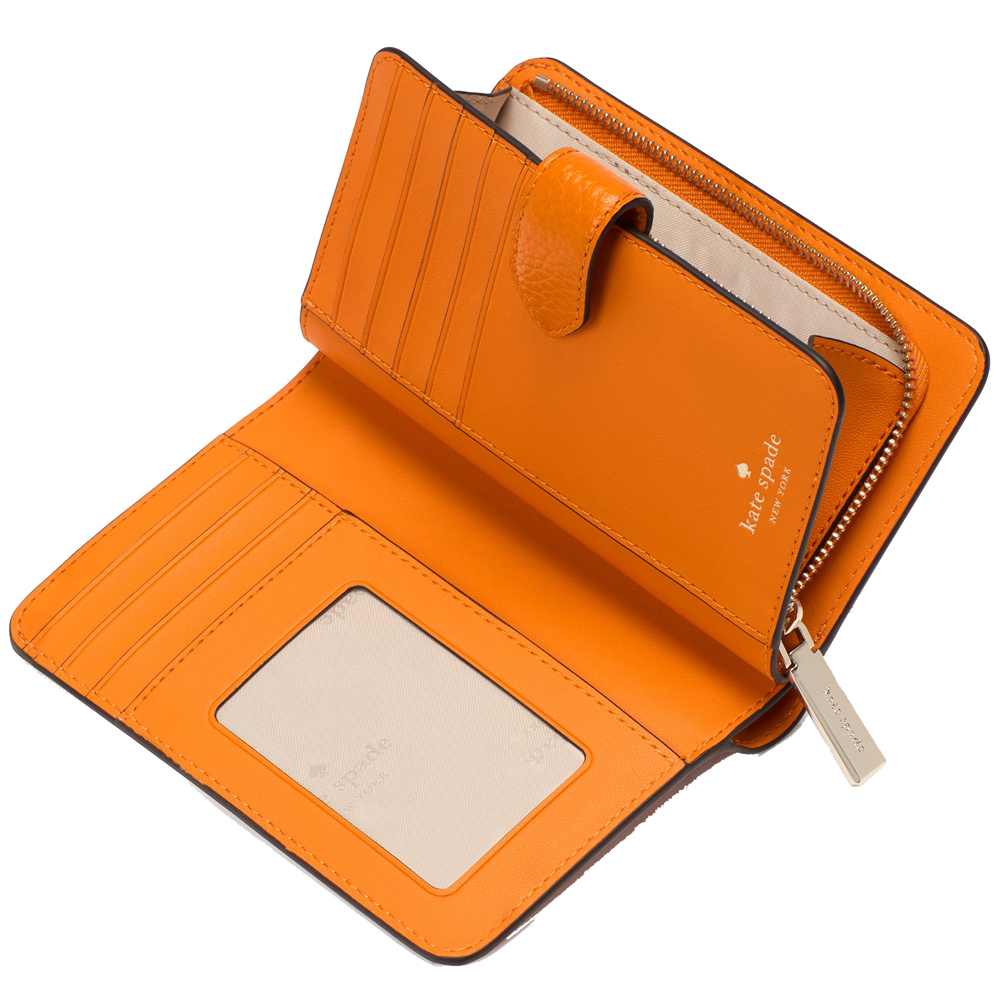 Kate Spade Medium Wallet Lena Pebbled Leather Medium Compact Bifold Wallet Orange Zinnia # KH787