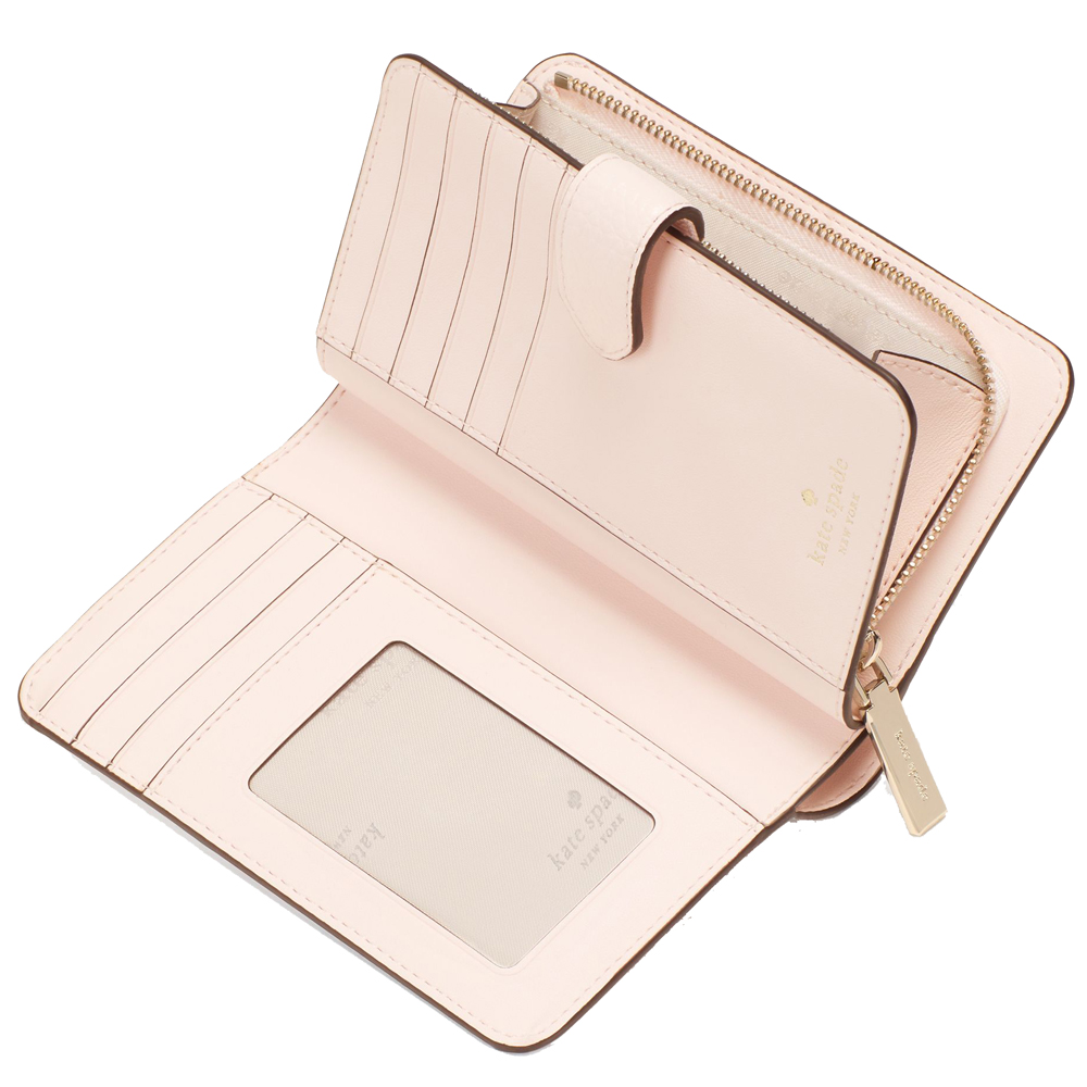 Kate Spade Medium Wallet Lena Pebbled Leather Medium Compact Bifold Wallet Blush Cloud # KH787
