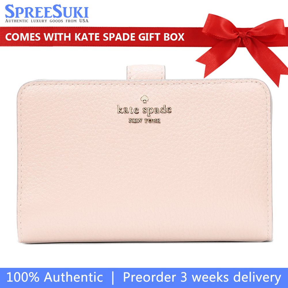 Kate Spade Medium Wallet Lena Pebbled Leather Medium Compact Bifold Wallet Blush Cloud # KH787