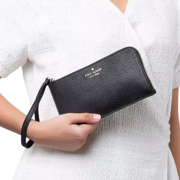 Kate Spade Large Wristlet Lucy Medium L-Zip Wristlet Black # KE574