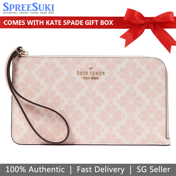 Kate Spade Lucy Spade Flower Pvc Medium L-Zip Wristlet Rose Smoke # KG487