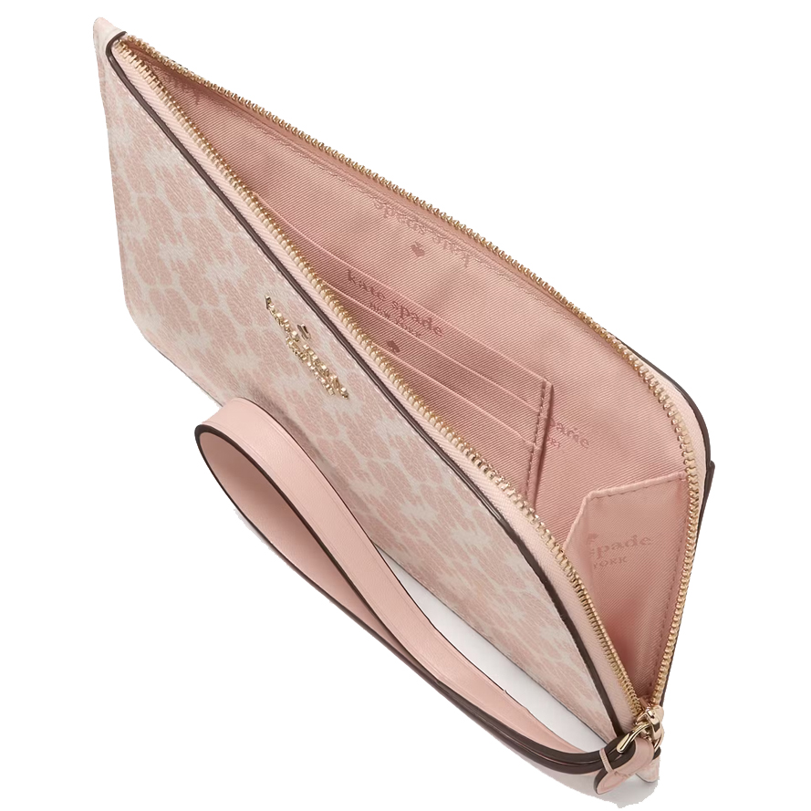 Kate Spade Lucy Spade Flower Pvc Medium L-Zip Wristlet Rose Smoke # KG487