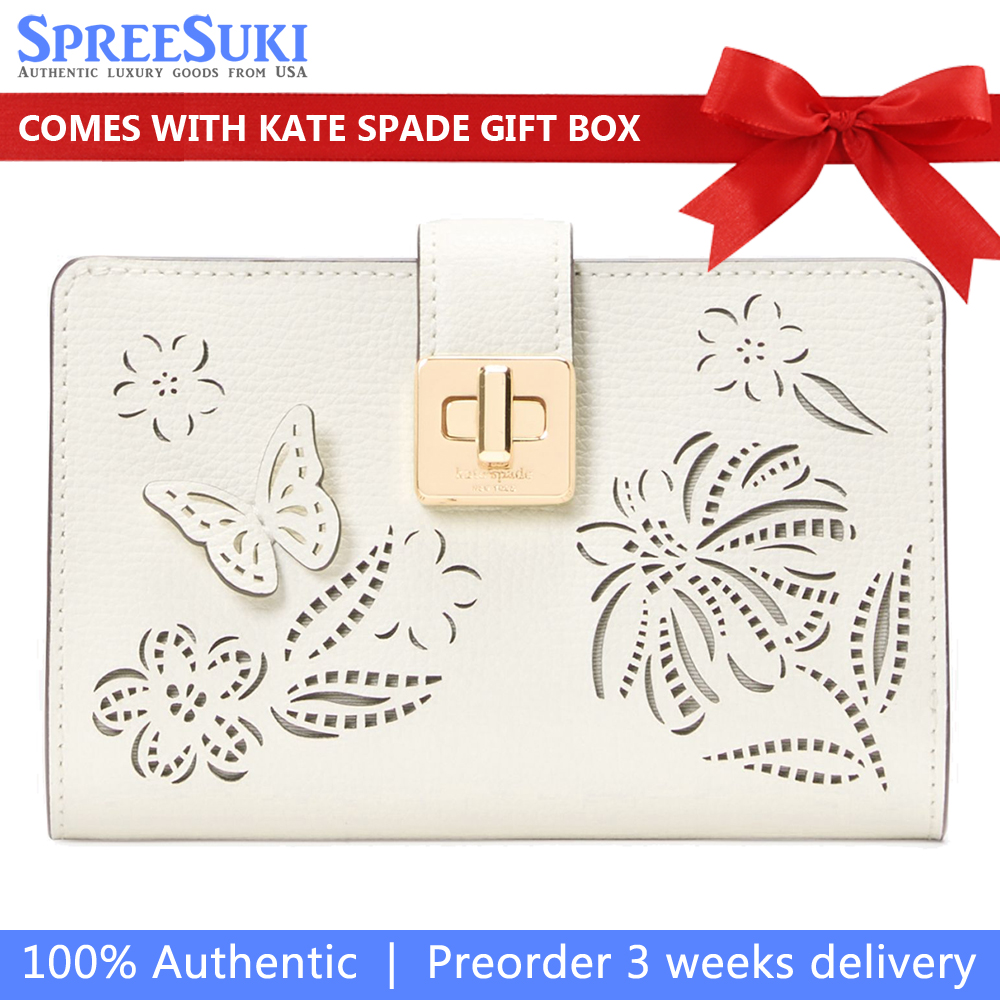 Kate Spade Phoebe Perforated Turnlock Medium Wallet Meringue # KK917