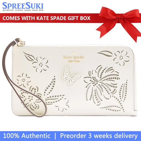 Kate Spade Lucy Perforated Medium L-Zip Wristlet Meringue # KK932