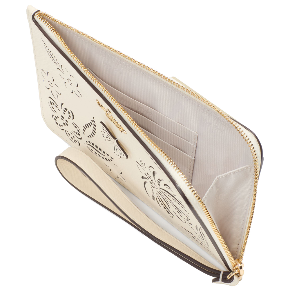 Kate Spade Lucy Perforated Medium L-Zip Wristlet Meringue # KK932