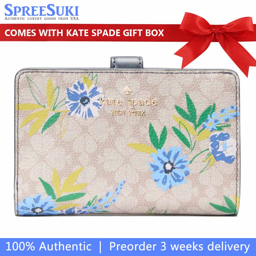 Kate Spade Spade Flower Floral Medium Bifold Wallet Blazer Blue Multi # KK912