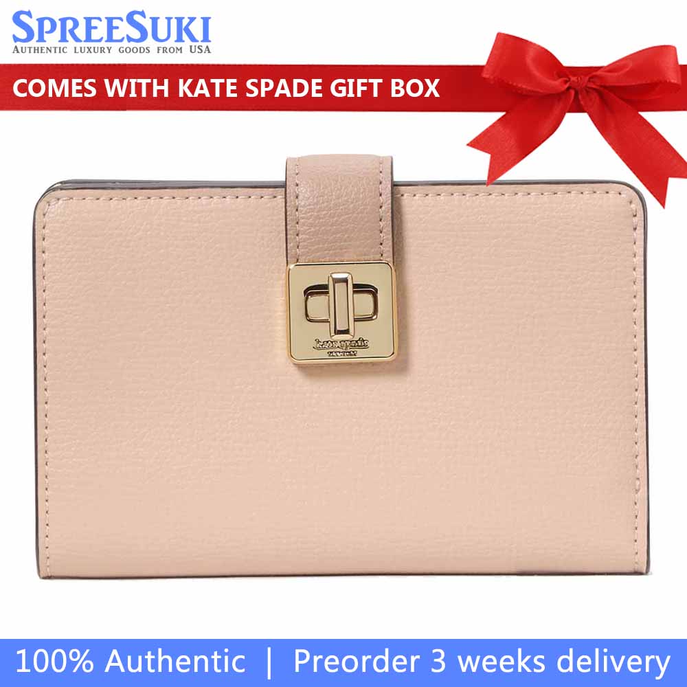Kate Spade Phoebe Turnlock Medium Wallet Toasted Hazelnut Multi # KK246