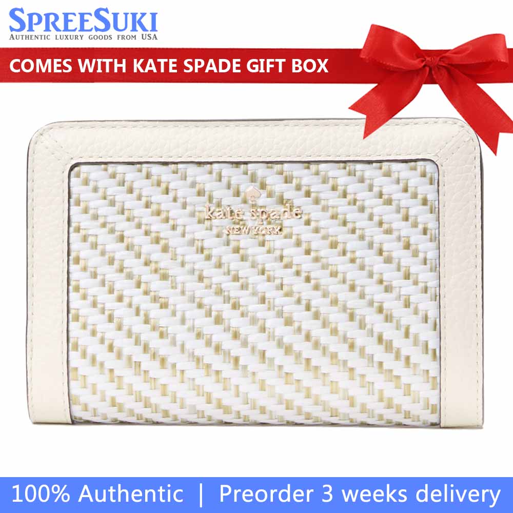 Kate Spade Lena Straw Medium Bifold Wallet Meringue Multi # KK925