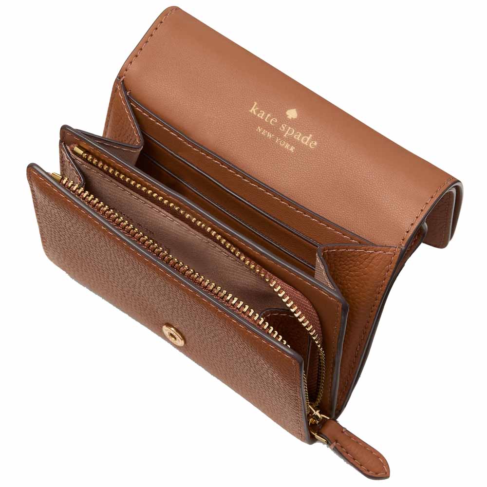 Kate Spade Small Wallet Kayla Pebble Leather Small Lzip Warm Gingerbread # KK056