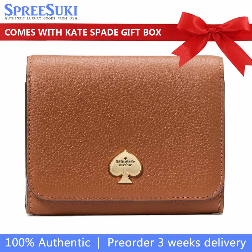 Kate Spade Small Wallet Kayla Pebble Leather Small Lzip Warm Gingerbread # KK056