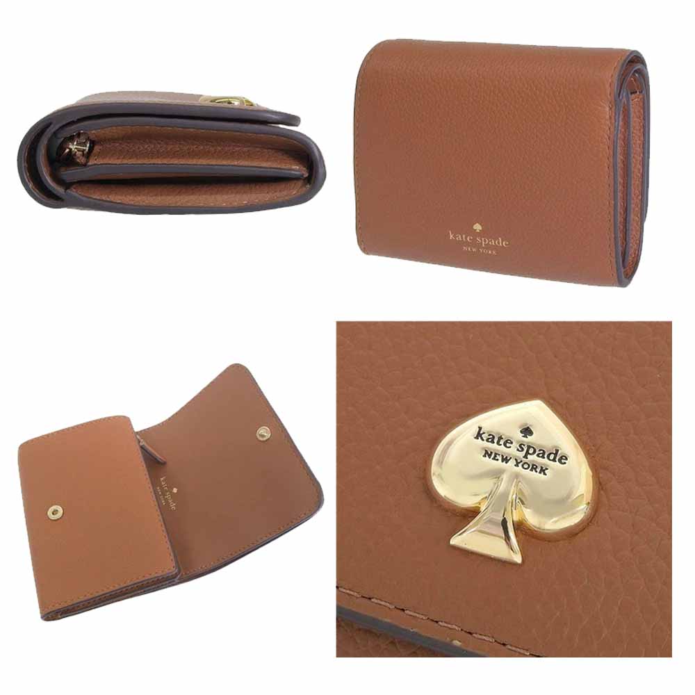 Kate Spade Small Wallet Kayla Pebble Leather Small Lzip Warm Gingerbread # KK056