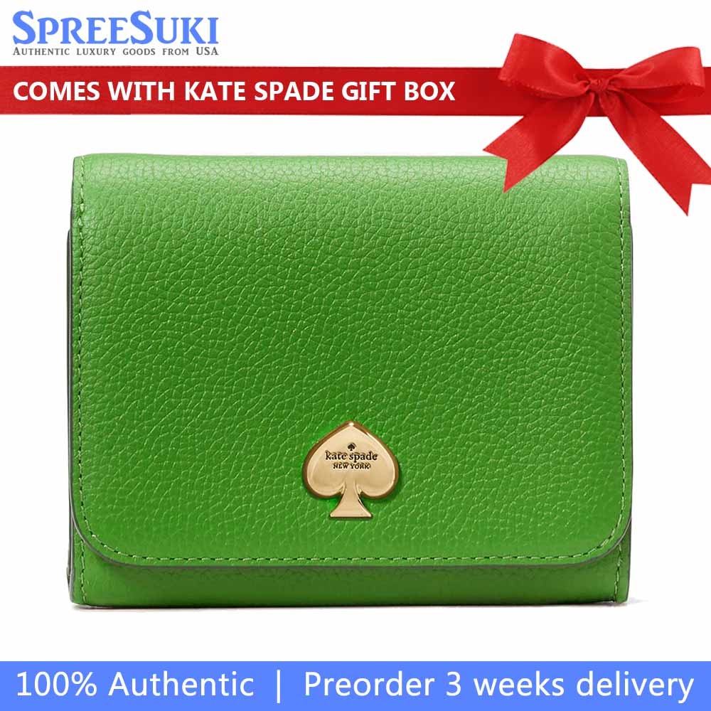 Kate Spade Small Wallet Kayla Pebble Leather Small Lzip Ks Green # KK056