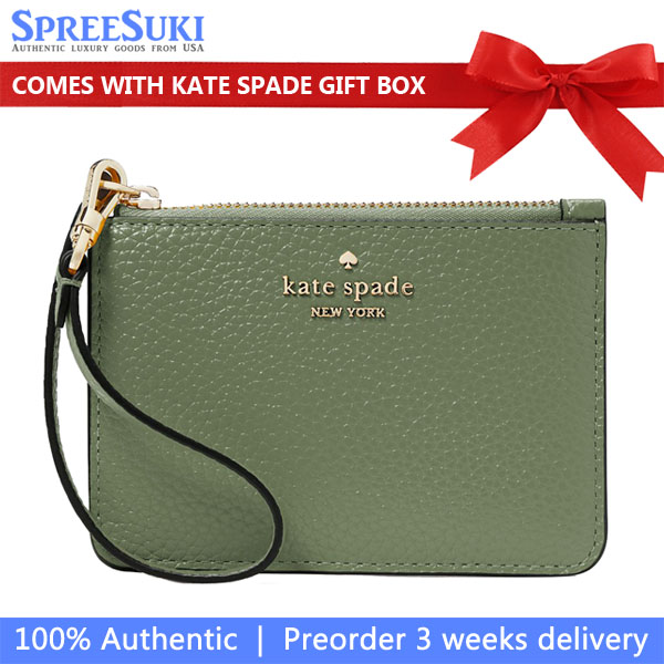 Kate Spade Lena Pebbled Leather Small Card Holder Wristlet Card Case Romaine # KH789